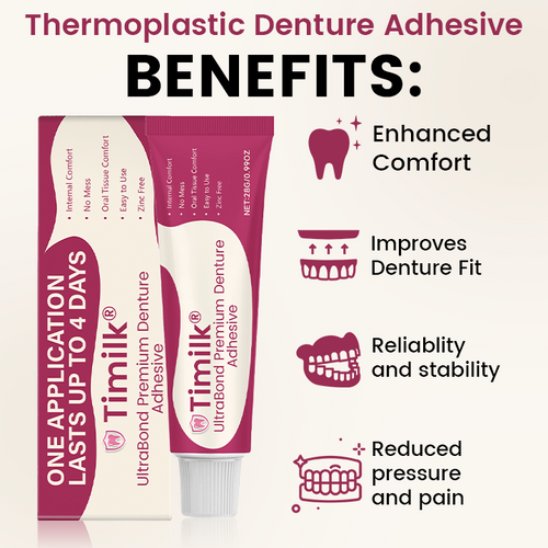Timilk® UltraBond Premium Denture Adhesive 🔥 FDA Certified (Clinically Proven 4-Day Hold for Secure, Comfortable & Zinc-Free Denture Fit 🦷)