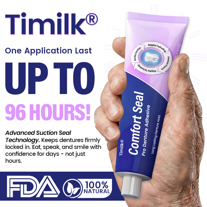 LIMITED SPECIAL OFFER 🔥 Timilk® Comfort Seal Pro Denture Adhesive🦷💜FDA Certified (Clinically Proven 96-   Hour Lock Hold for   Secure, Comfortable &   Zinc-Free Denture Fit)
